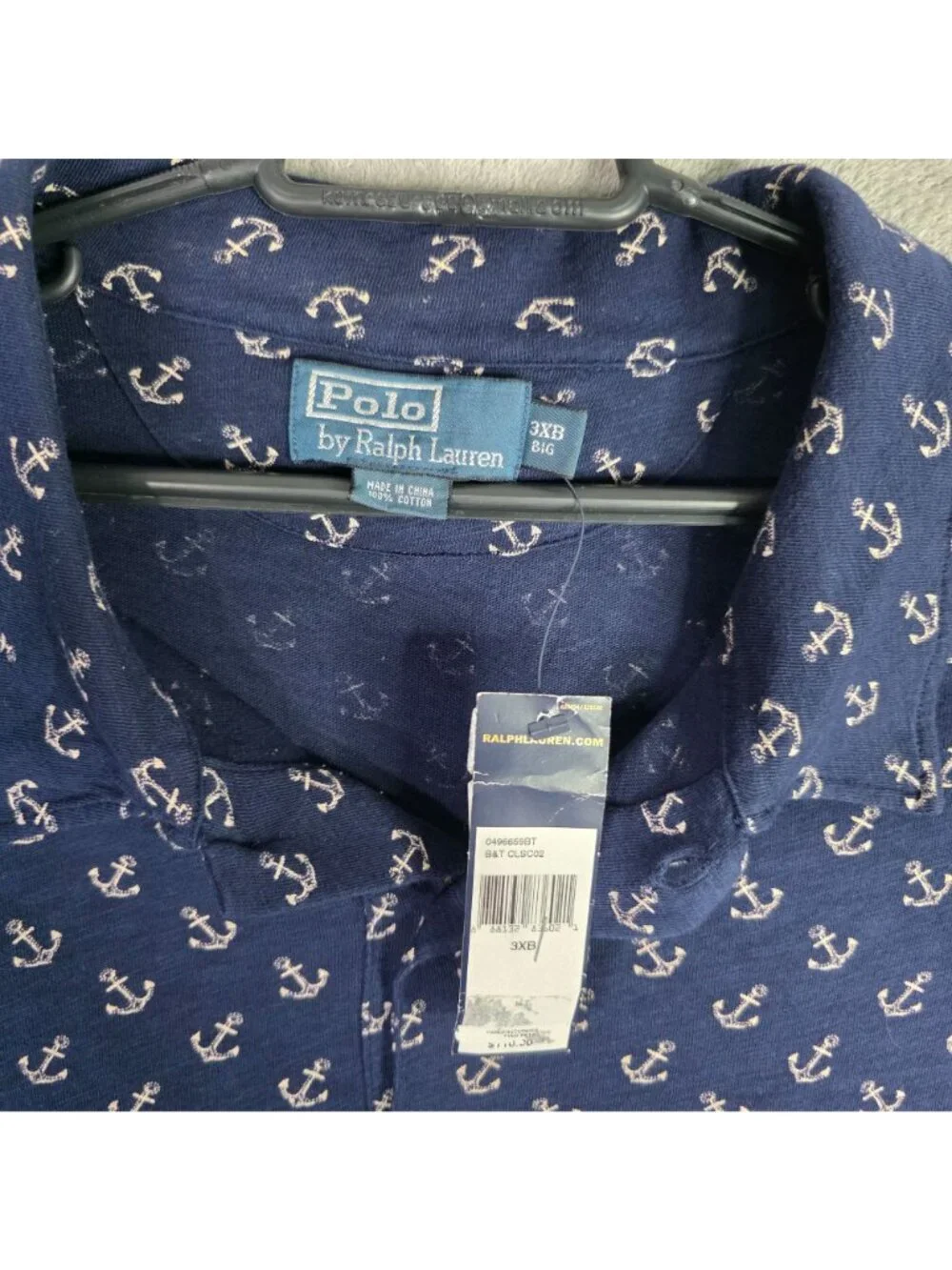 Mens Polo Ralph Lauren Navy Anchor Print Polo Shirt 100% Cotton Short Sleeve 3XB